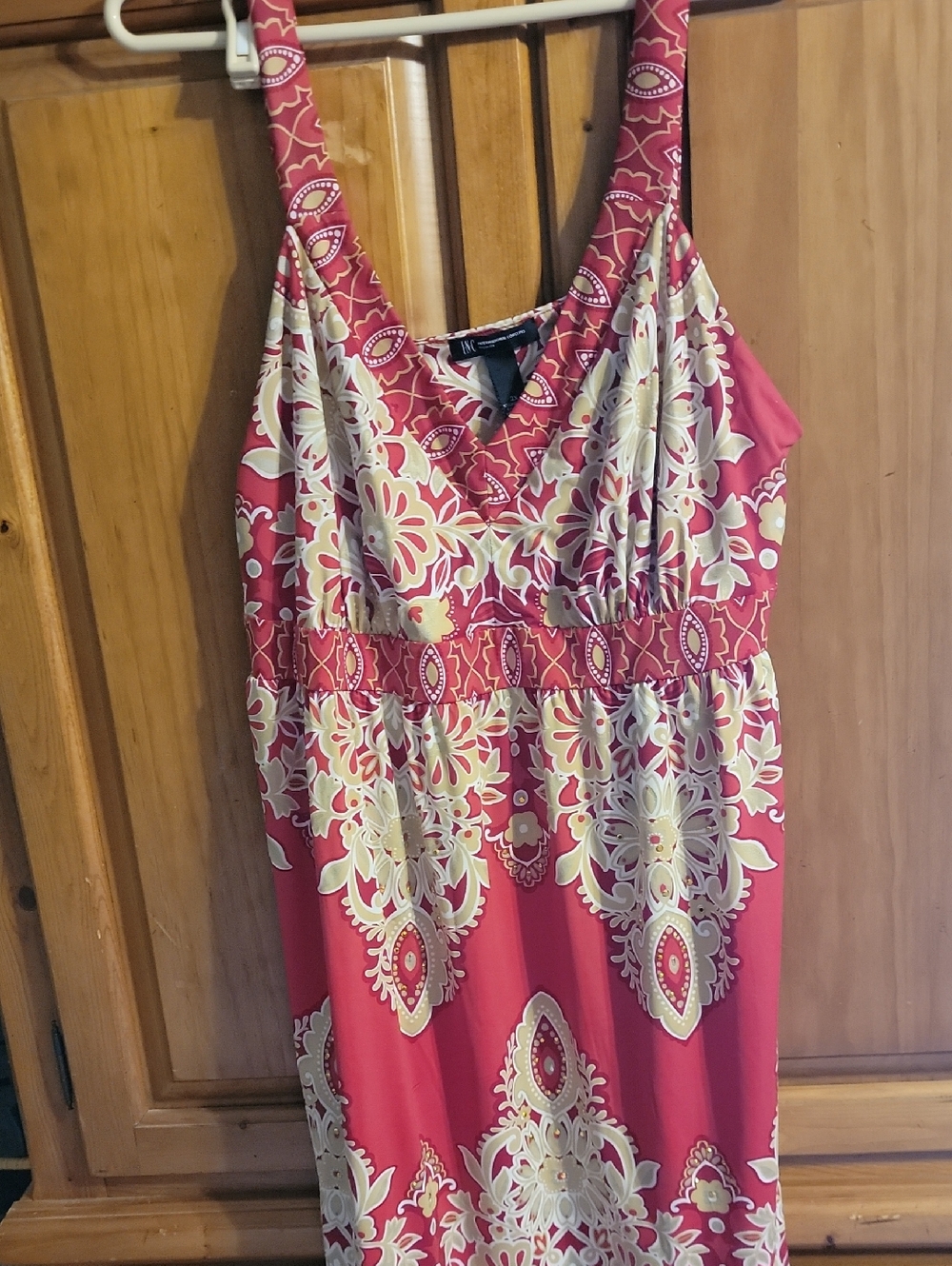 INC International Concepts Red and Yellow Floral V-Neck Dress